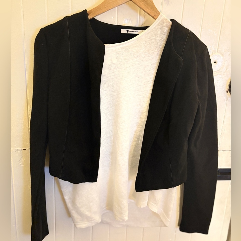 T ALEXANDER WANG Black Cropped Open Front Long Sleeve Bolero Jacket - Size Small